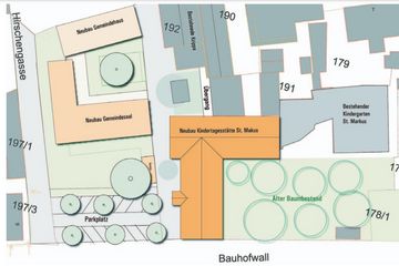 Neubau des Kindergartens und des Gemeindehauses am Holzmarkt, Plan: Dehner und Straub Architekten