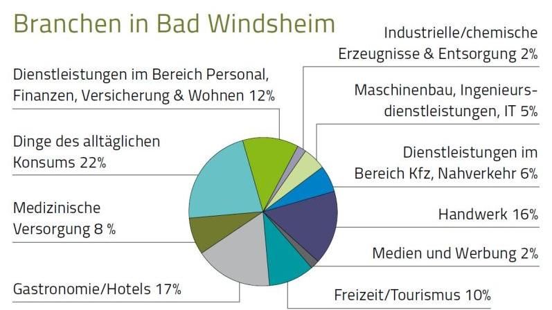 Ein Kreisdiagramm, welches den Gewerbespiegel in Bad Windsheim zeigt, nähere Infos im Text